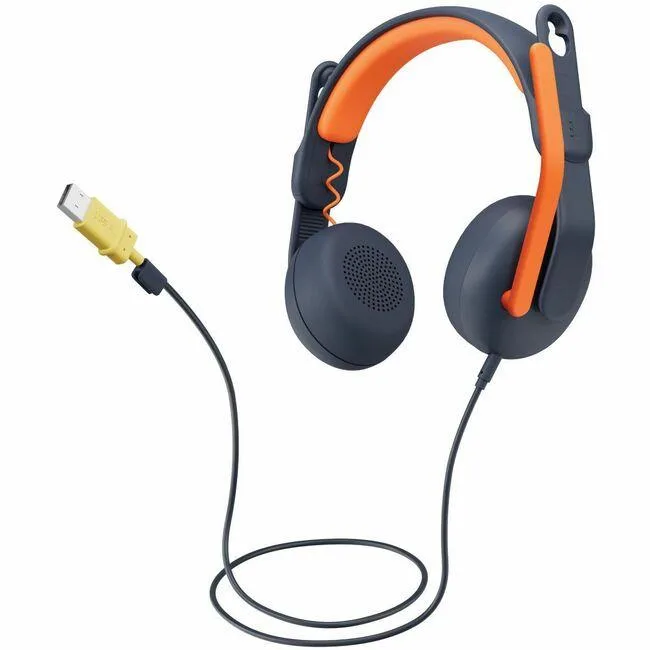 Wired on-ear headset with USB-A plug, padded leatherette ear cups and adjustable headband