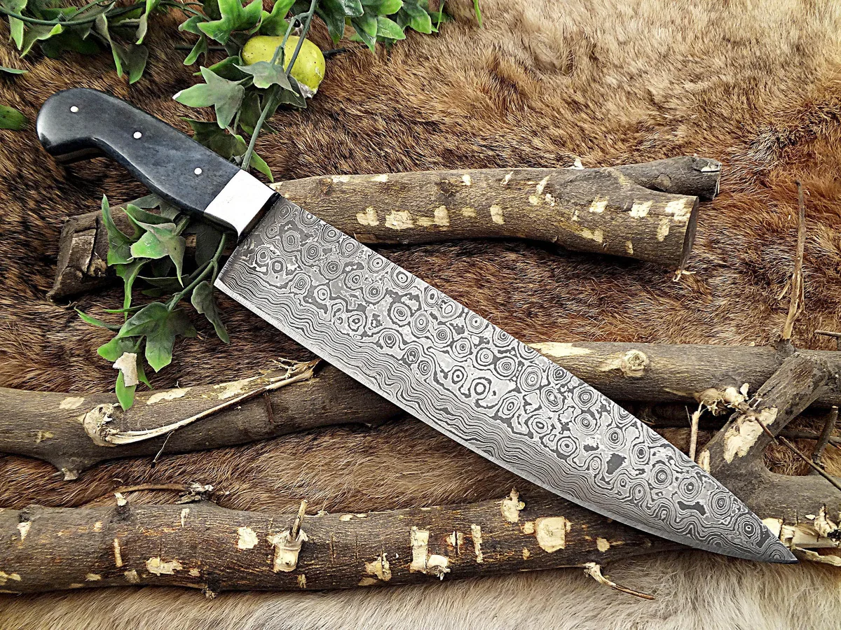Damascus Depot Damascus Depot Rain Drop Chef Knife 13.5 Inches Blue Camel Bone — product photo