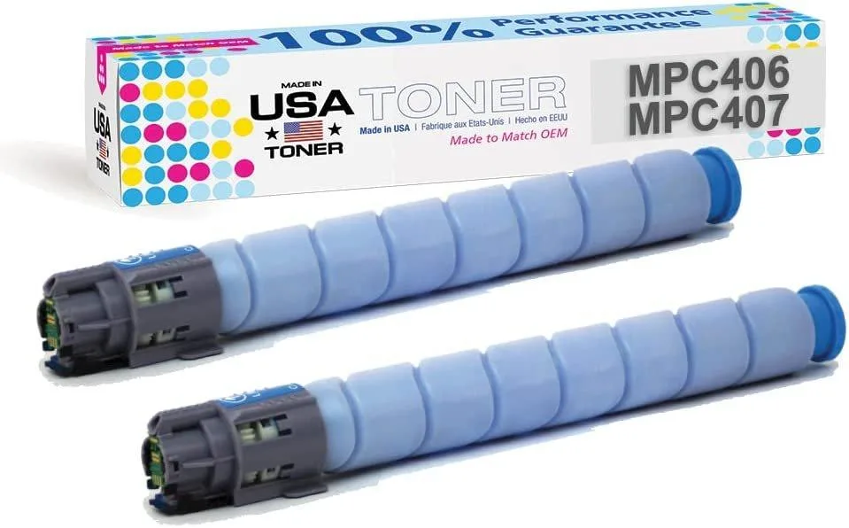MADE IN USA TONER MADE IN USA TONER Compatible for Ricoh MP C306 C307 C406 C407 842092 842208 Cyan 2 Pack toner cartridge — product photo
