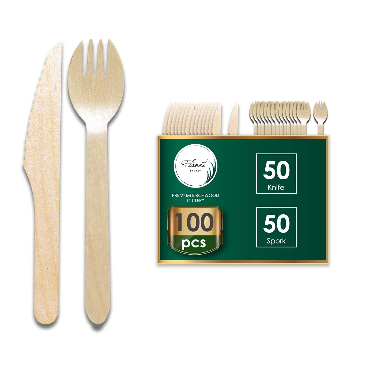 Planet Pantry Planet Pantry Disposable Birchwood Cutlery Knife &amp; Spork 50 pcs each — product photo