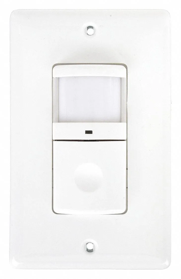 White wall-mounted occupancy vacancy sensor with single button