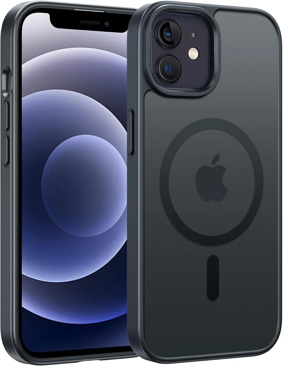 Translucent matte iPhone 12 Pro case with magnetic ring and raised camera lips