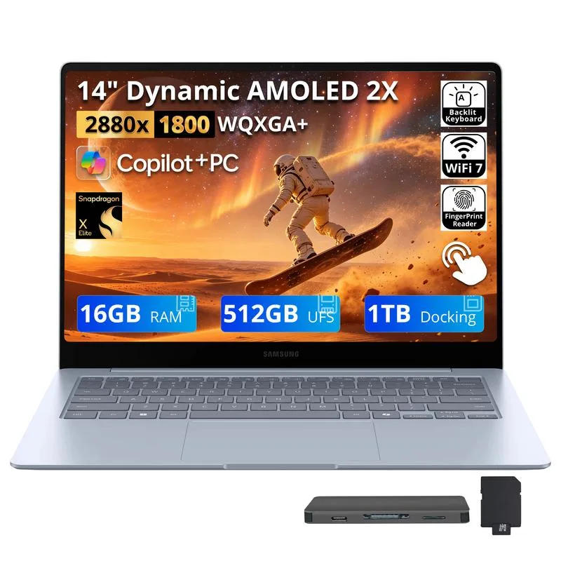 SAMSUNG SAMSUNG Galaxy Book4 Edge 14" AMOLED Touch 12-Core Snapdragon X Elite 3.4GHz 16GB 512GB + 1TB Dock Blue — product photo