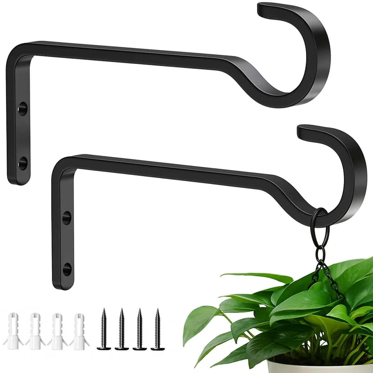 Two matte black iron wall hooks, six inches long, sold as a pair