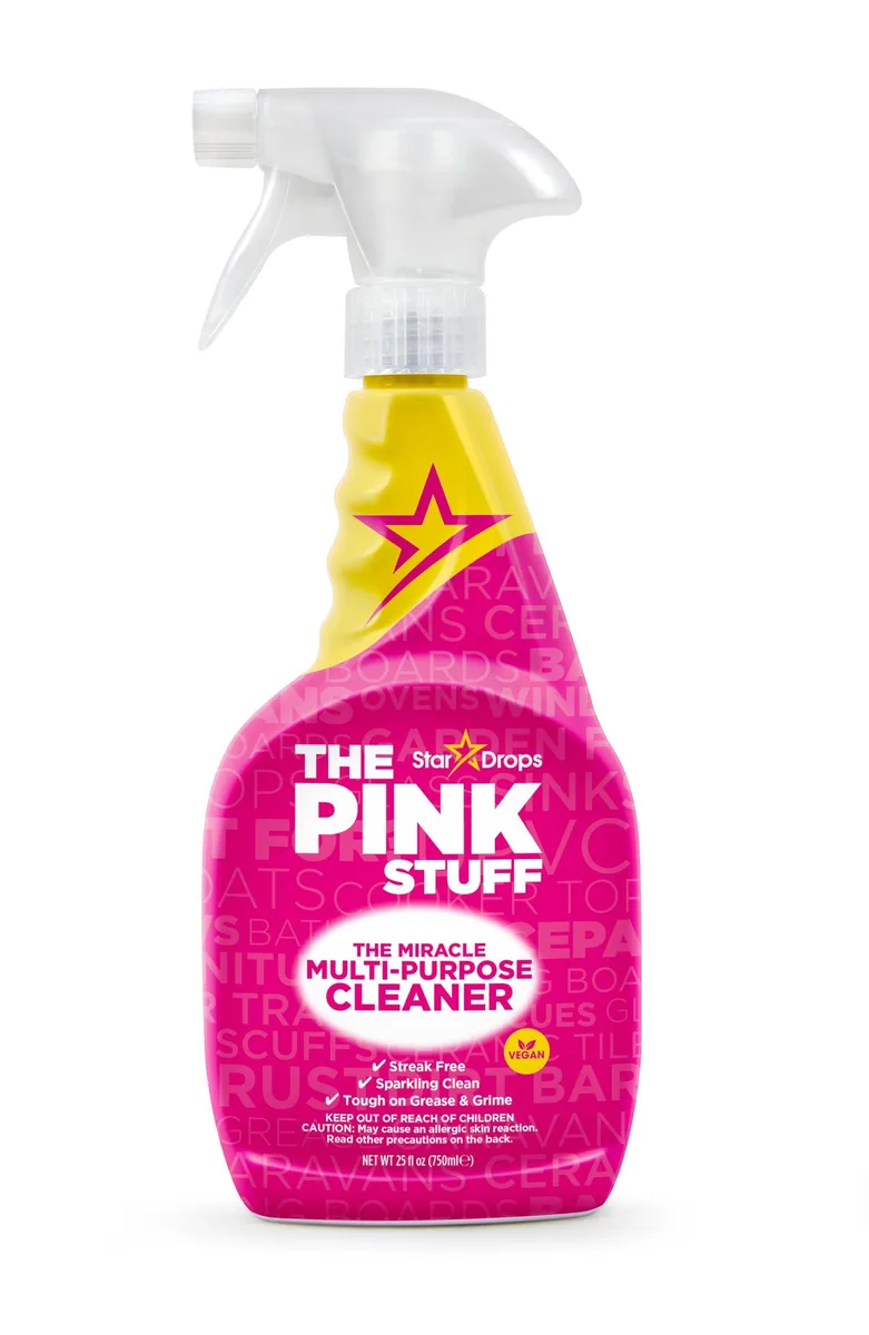 White spray bottle with pink label 25.36 fl oz
