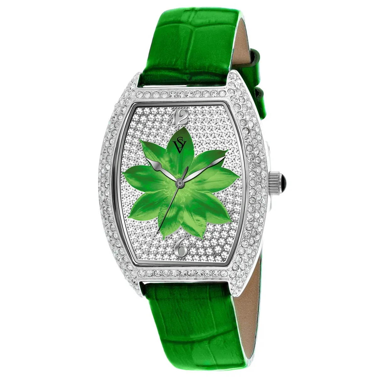 Christian Van Sant CV4853 watch with green dial, stainless steel case and leather strap