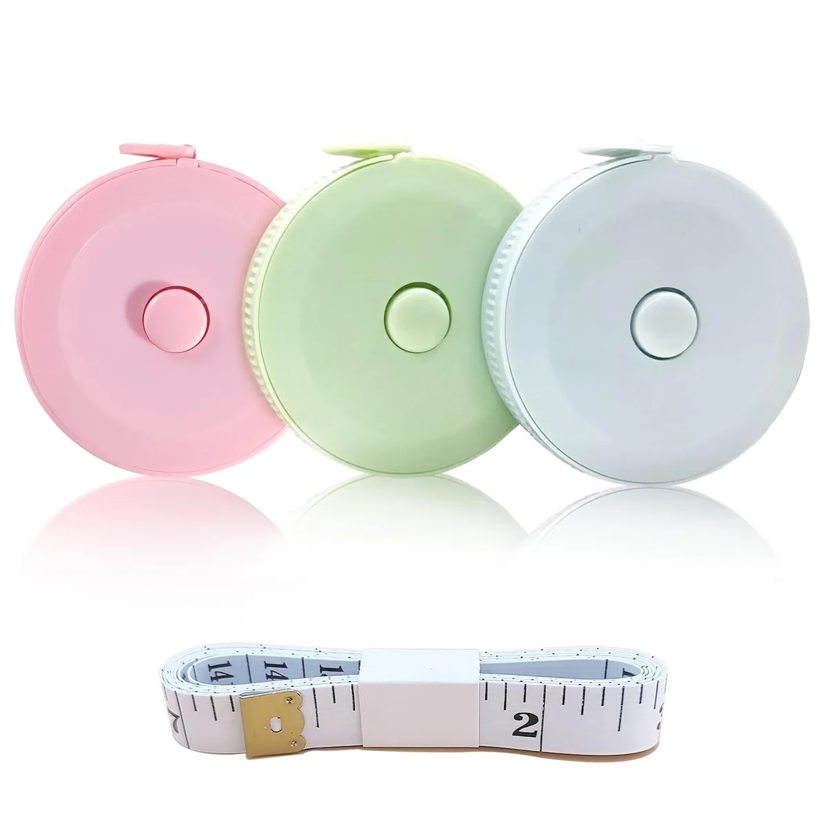 3 Pack Retractable Tape Measures 60-Inch 1.5 Meter Pink Green Blue — product photo