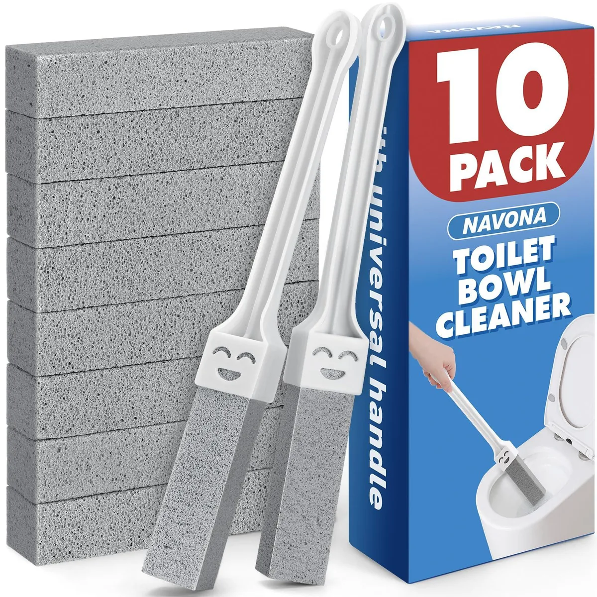  Nonda Pumice Stone Toilet Bowl Cleaner 10 Pack with 2 Extra-Long Handles 11.8 inches — product photo
