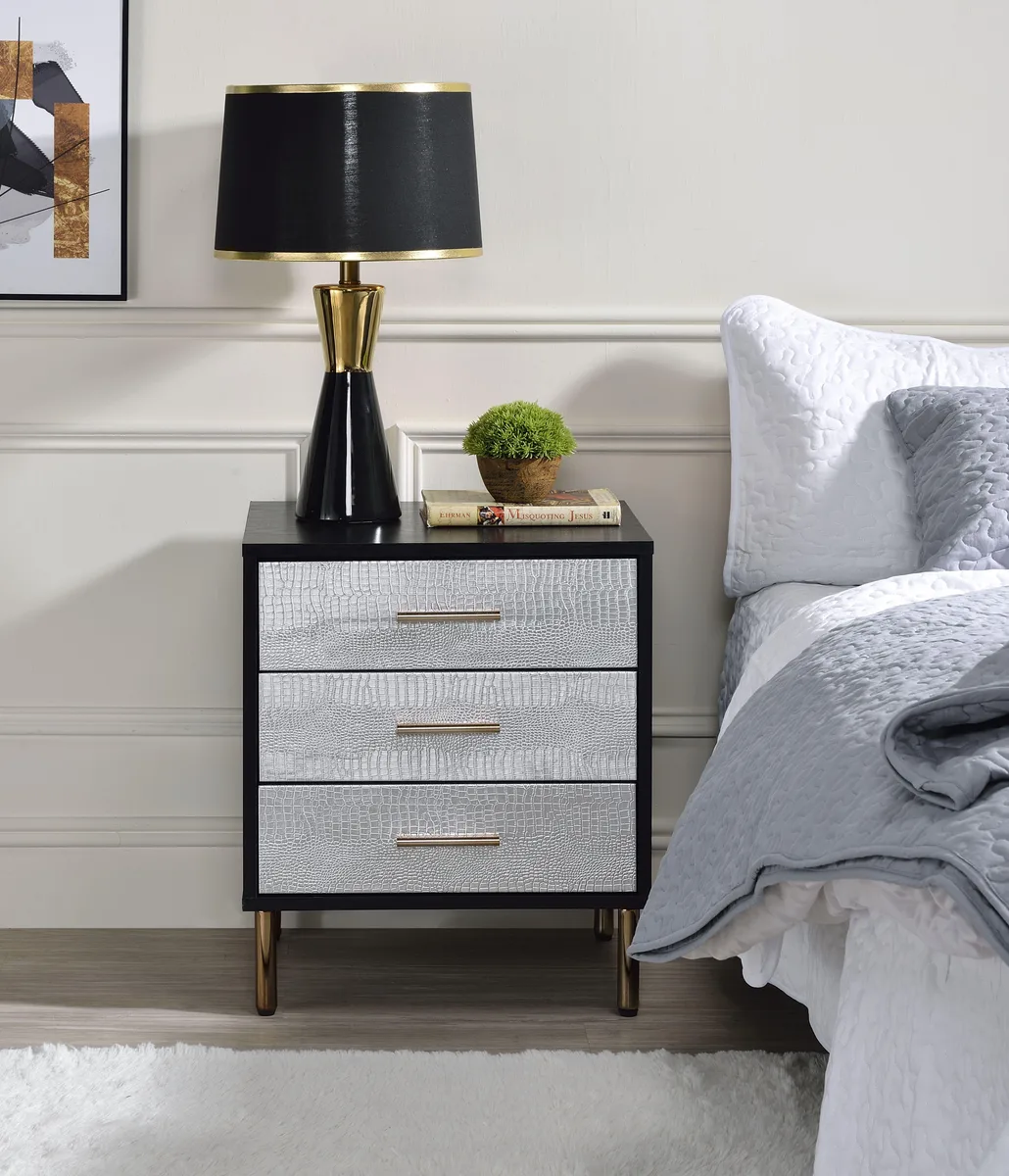 tuphen tuphen Myles Black Silver Gold Finish Nightstand Bedroom Set — product photo