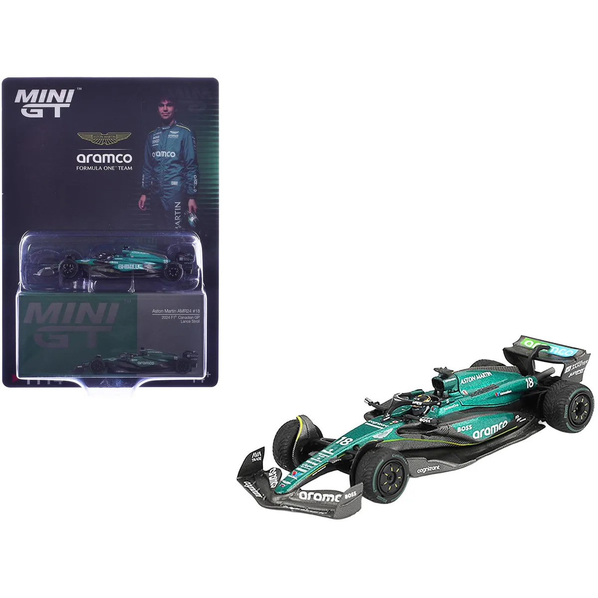 Mini GT Mini GT Aston Martin AMR24 #18 Lance Stroll F1 Canadian GP 2024 Limited Edition 1/64 Diecast — product photo