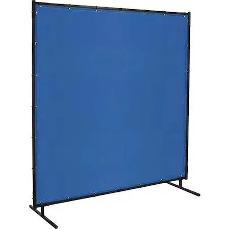 Blue vinyl-laminated polyester welding screen 8 ft by 8 ft on steel frame