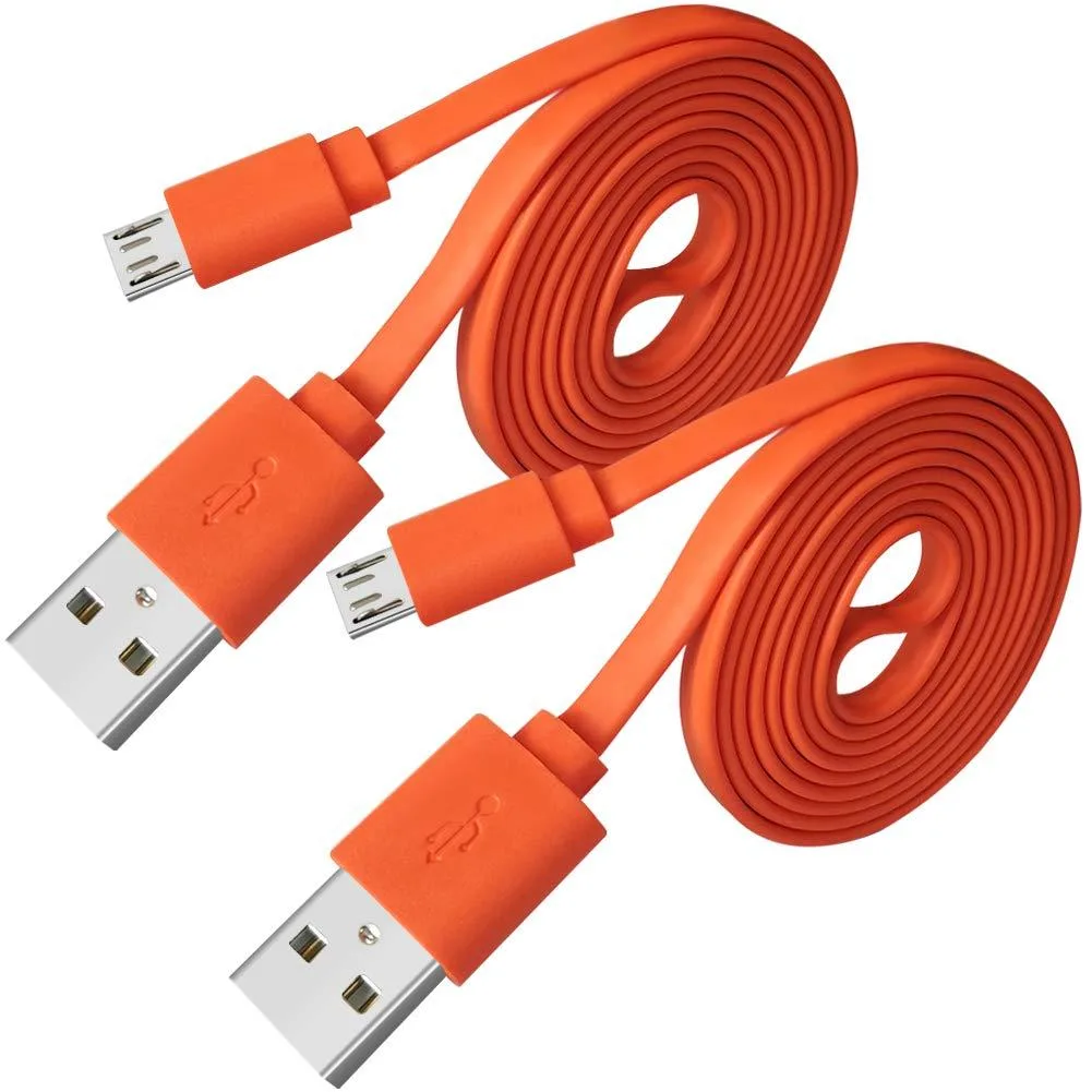 Two orange flat micro-USB cables coiled together, 3.3 ft each