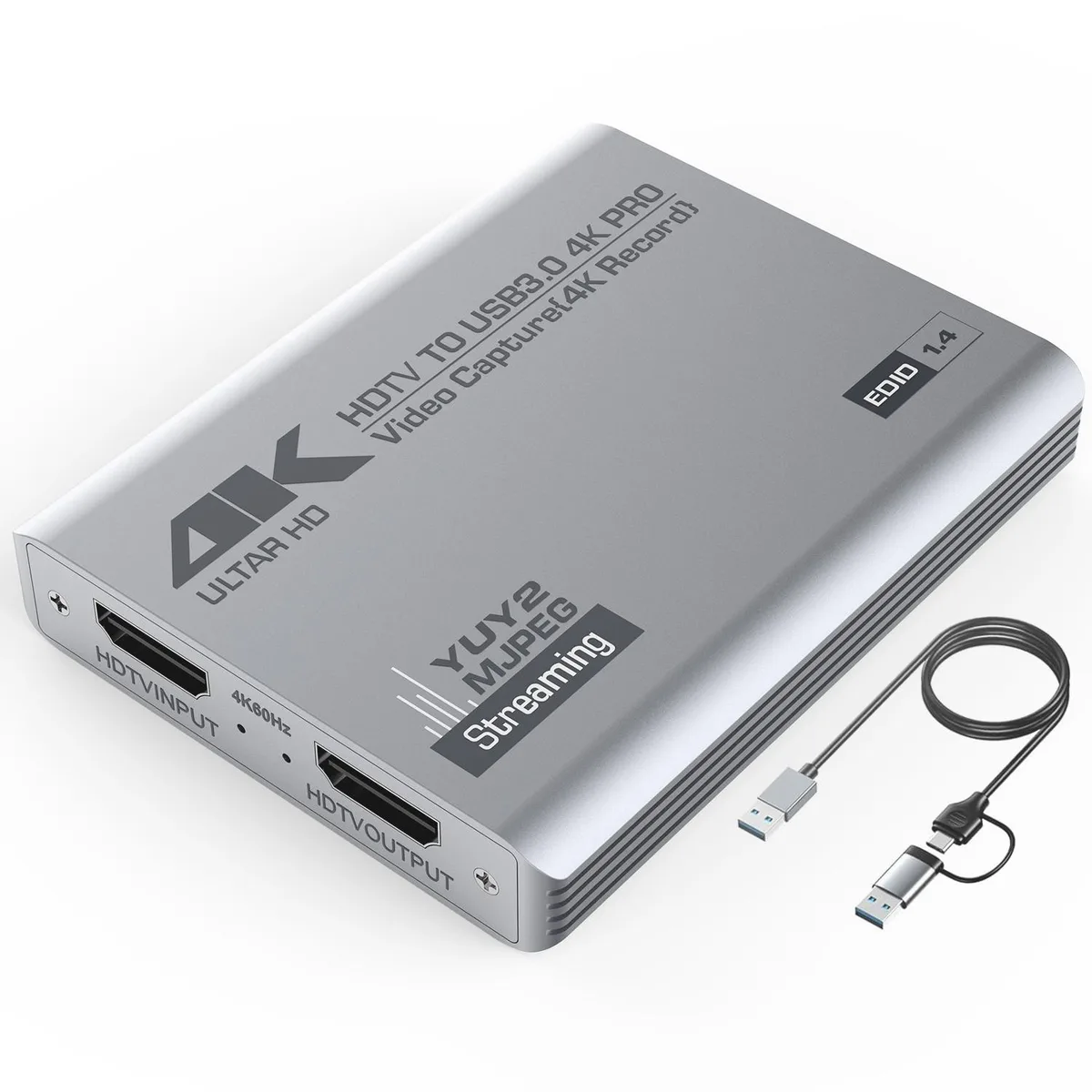 Duomigo Duomigo USB 3.0 4K Video Capture Card with Loop-Out, 1080P 60FPS/2K 30FPS, Gray — product photo