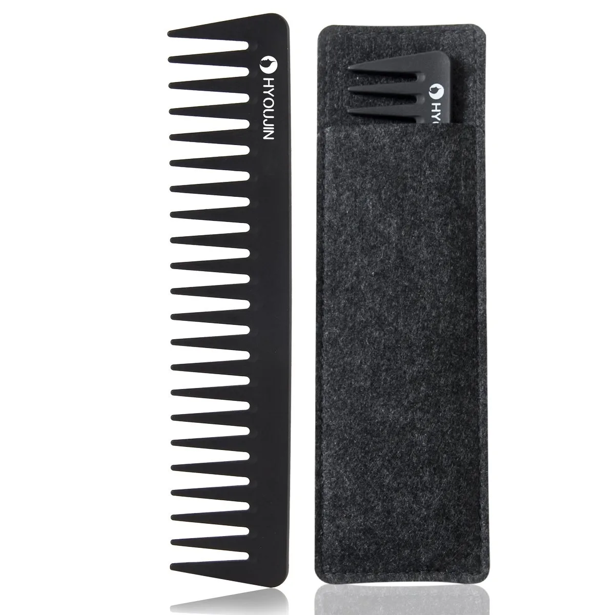 Black carbon fibre wide-tooth comb, handleless, 11.02 by 3.15 by .39 in