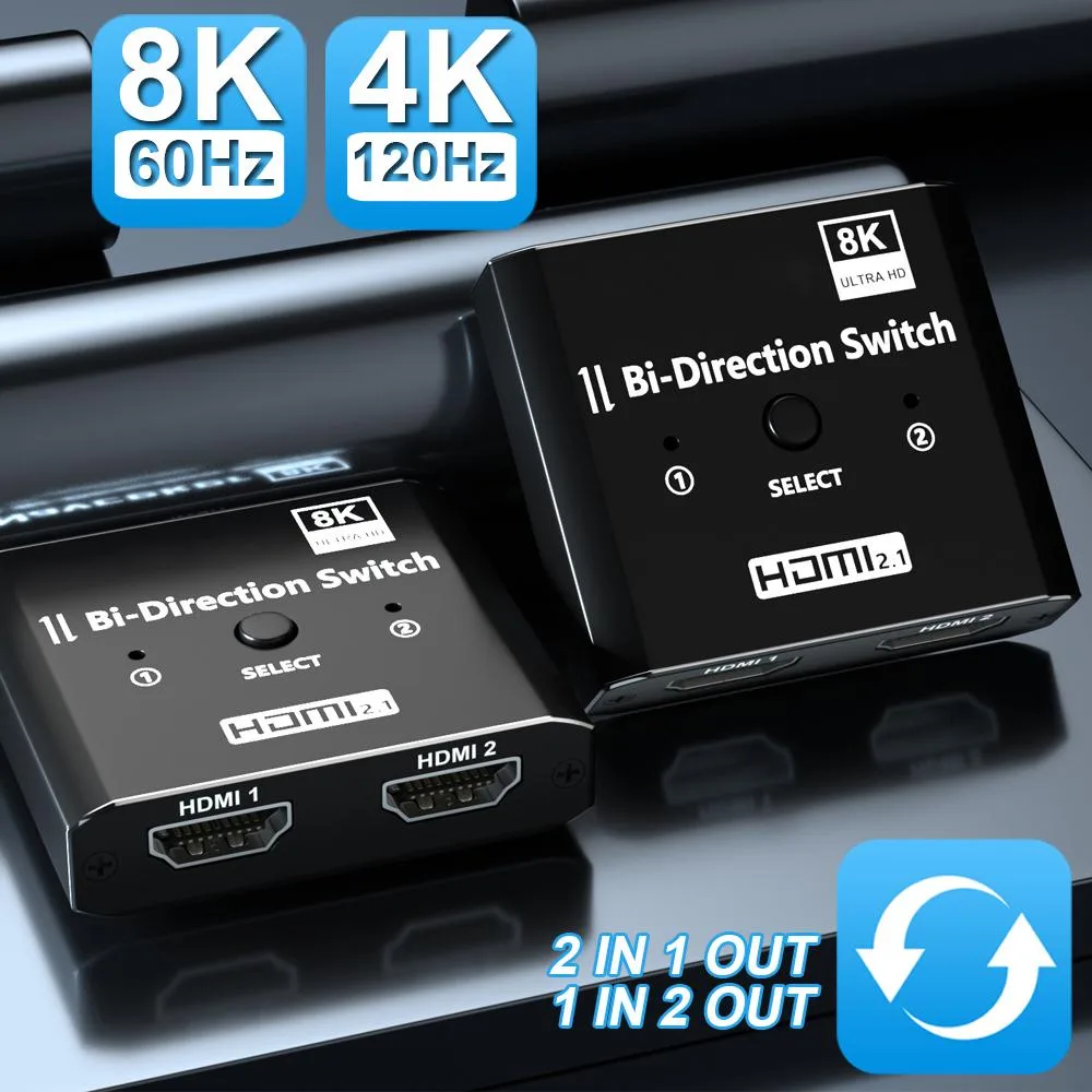 ESTONE ESTONE HDMI 2.1 video switch 8K 60Hz 4K 120Hz bidirectional 2 port black — product photo
