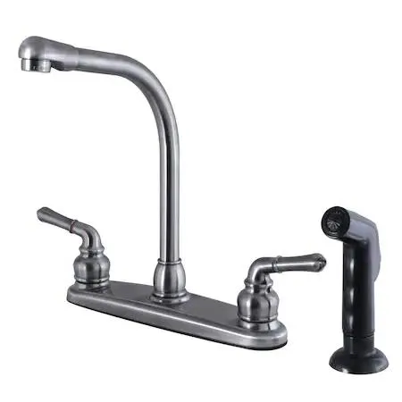 Black stainless steel centerset kitchen faucet with matching side sprayer