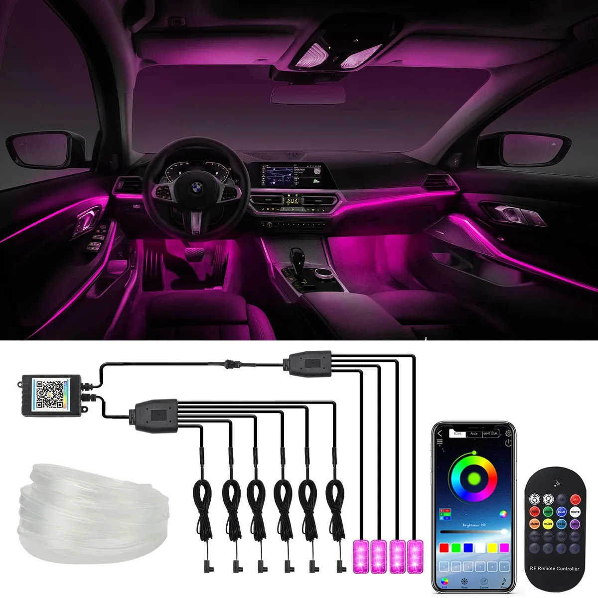 WEBUPAR 10-in-1 Car Ambient Lighting Kit 315in Fiber Optic APP Control — product photo