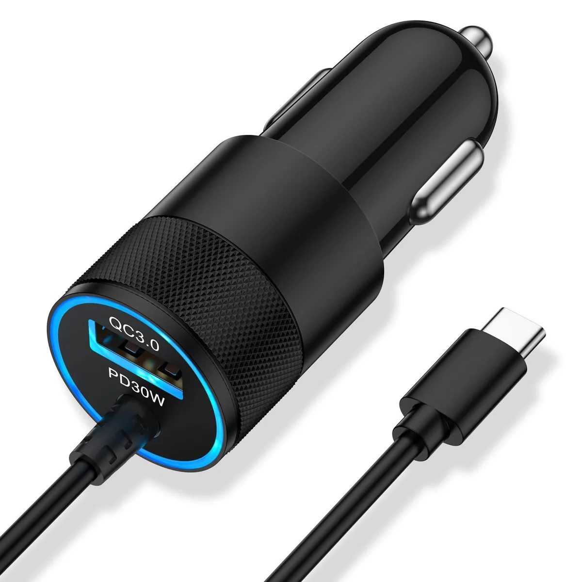 No Sew No Sew Dual-Port Car Charger 30W USB-C 3.1ft Cable 18W USB-A 48W — product photo