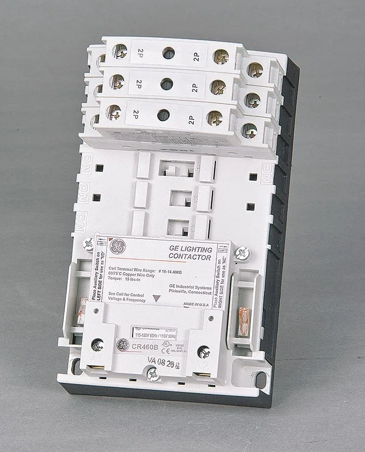 GE CR463L60AJA 6-pole 30A lighting contactor, open frame, grey industrial finish
