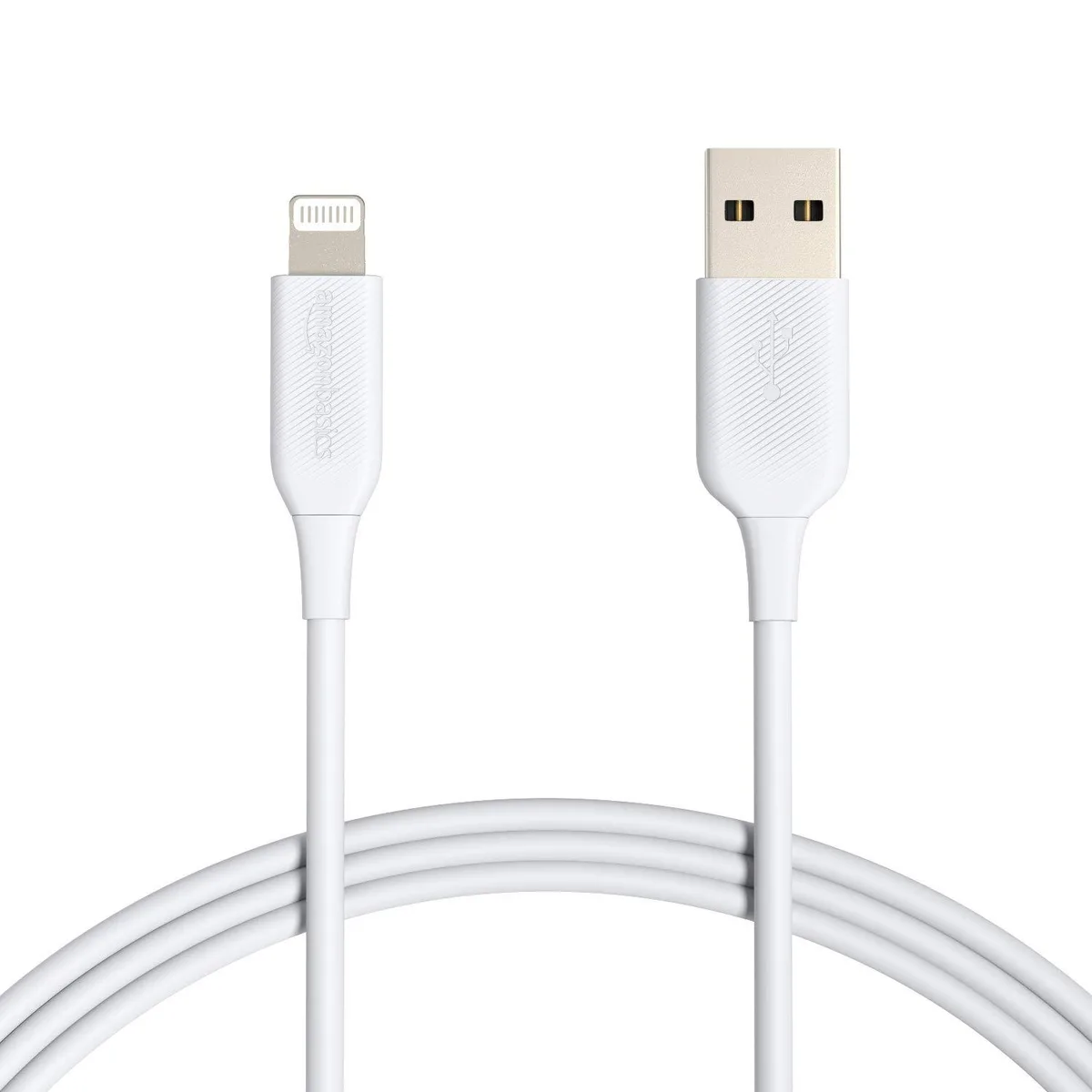 Two white USB-A to Lightning cables coiled together, six feet long