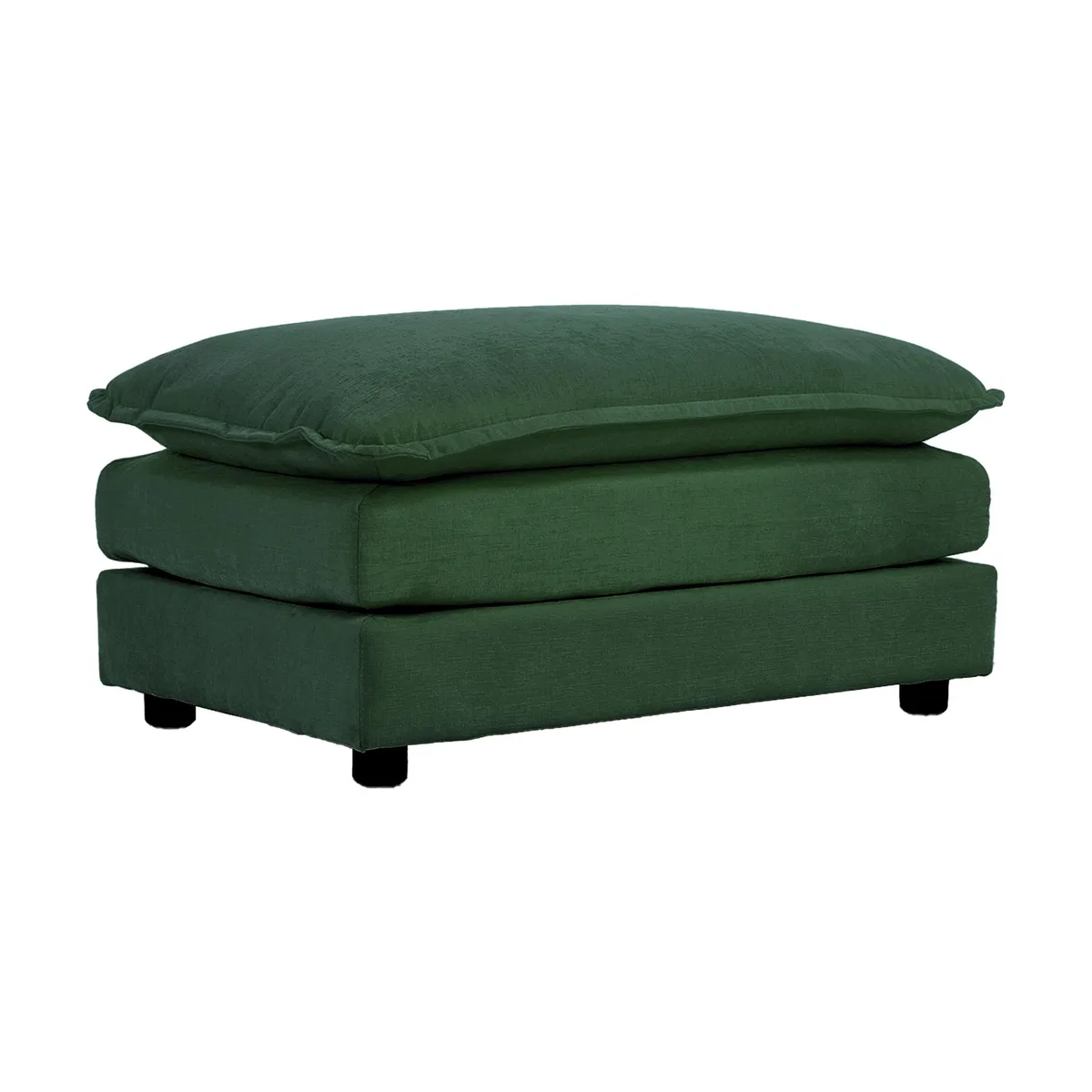 Green chenille fabric ottoman footrest, cube shape, solid wood frame