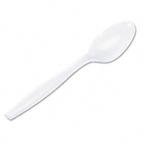 Carton of one thousand white plastic teaspoons