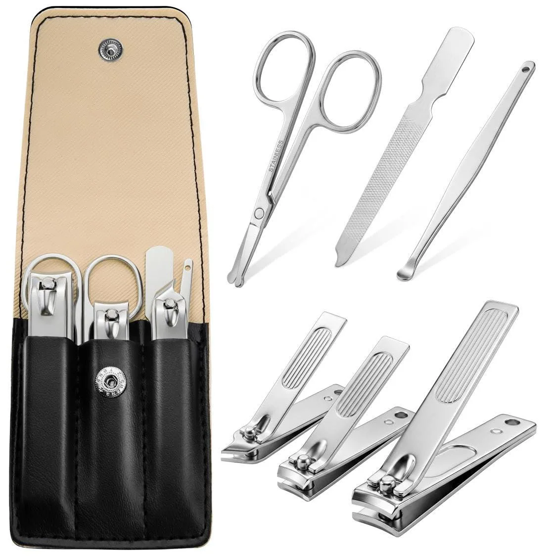 No Sew No Sew 6 Piece Nail Kit Silver Leather Case — product photo