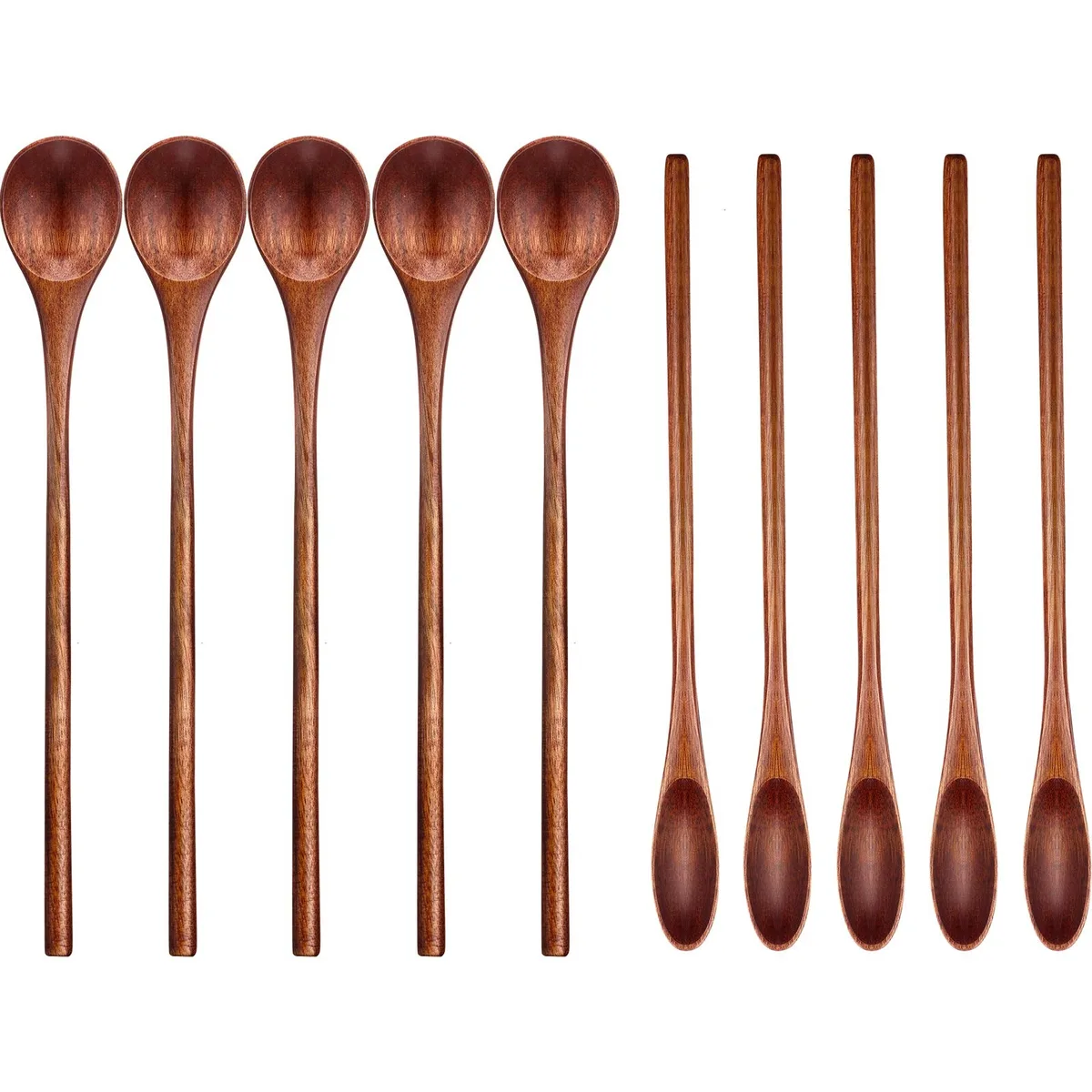 Ten wooden coffee spoons long handles natural finish