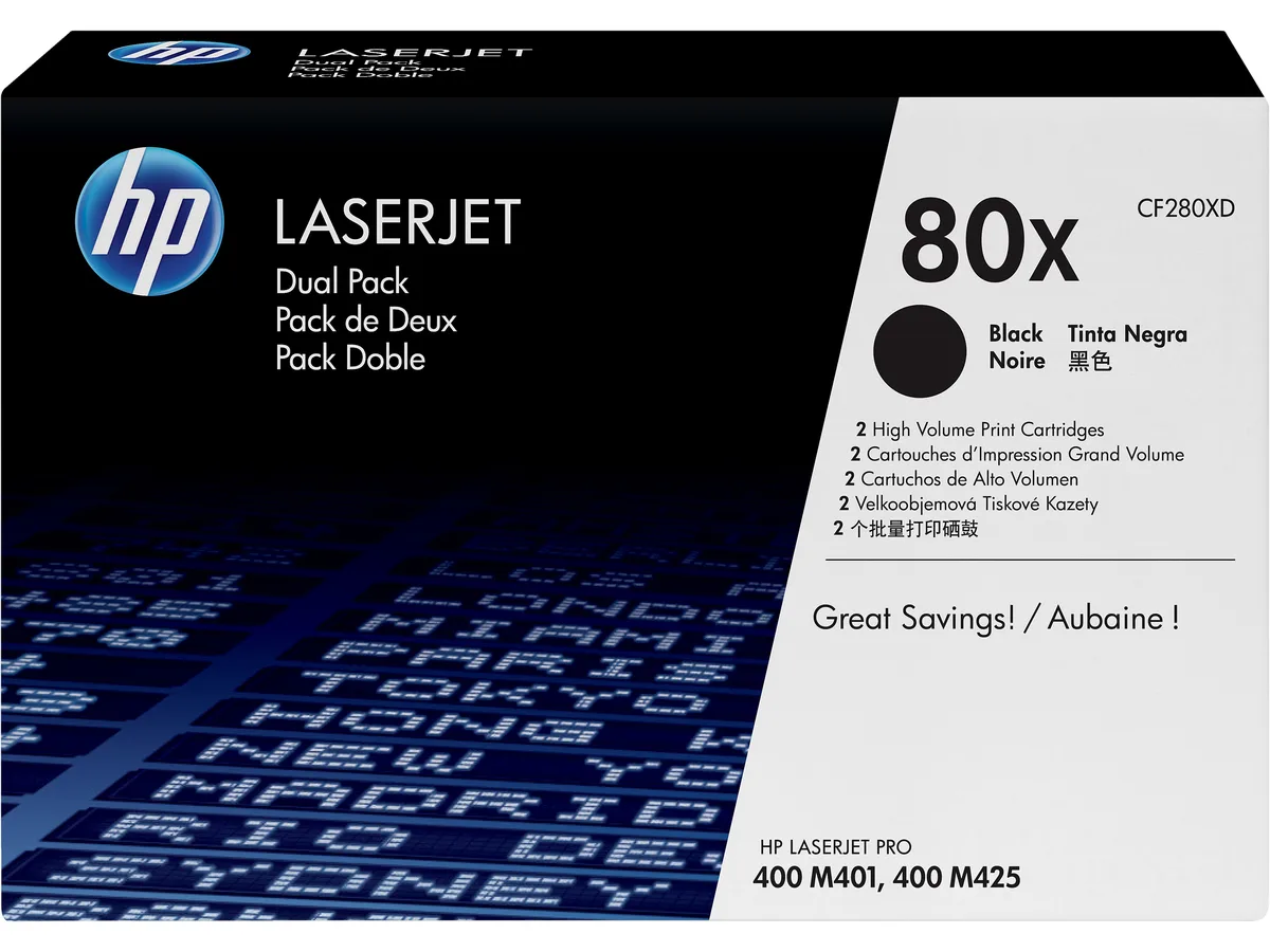 HP HP CF280XD 80X Black Toner Cartridges (Genuine Brands) 2 Pack 6900 Pages — product photo