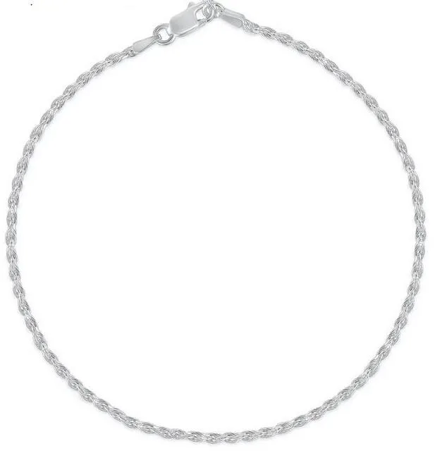 MST MST Solid 925 Sterling Silver 7" Diamond Cut Rope Chain Bracelet 2MM Made in Italy — product photo