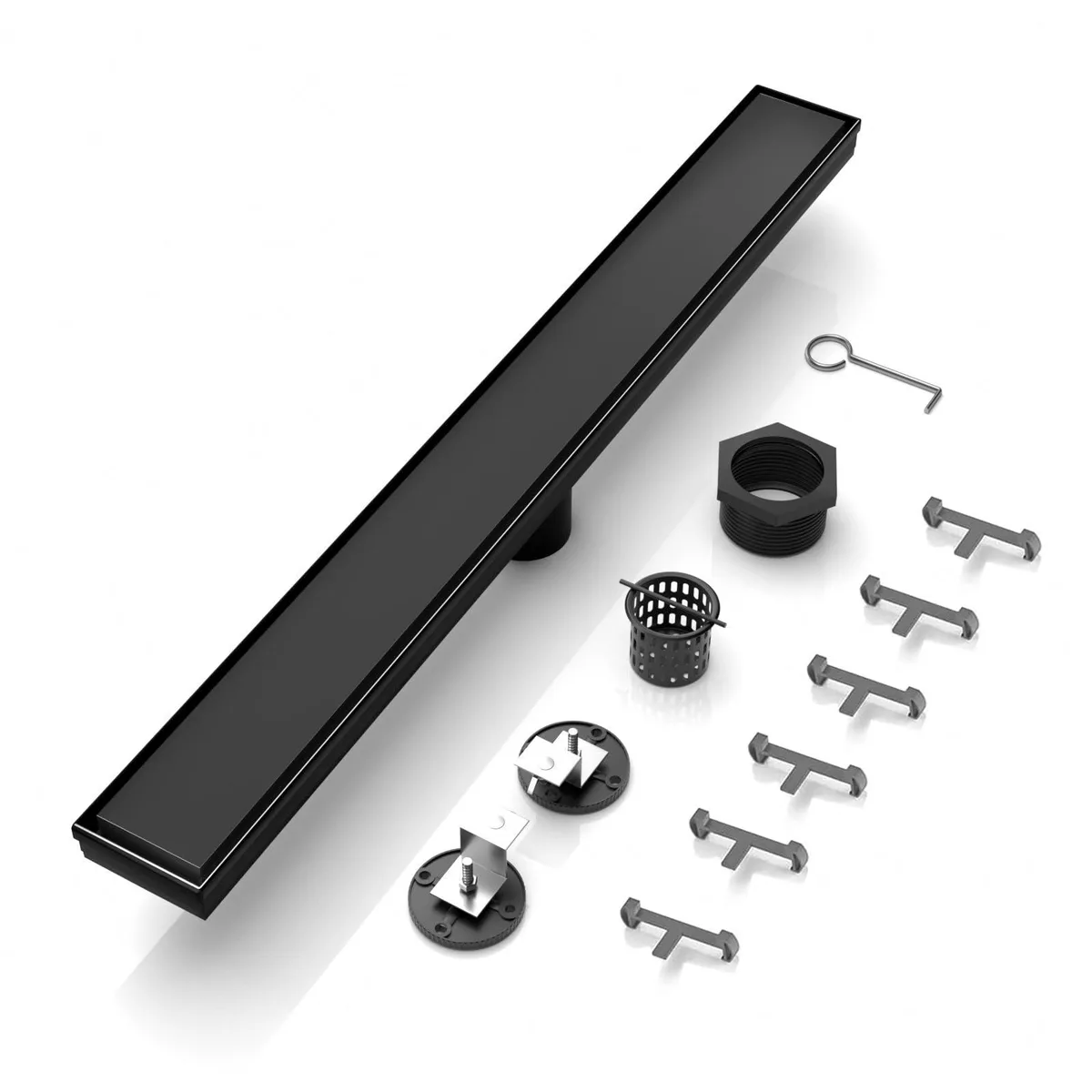Matte black linear shower drain, 24 inch stainless steel, 12 pack
