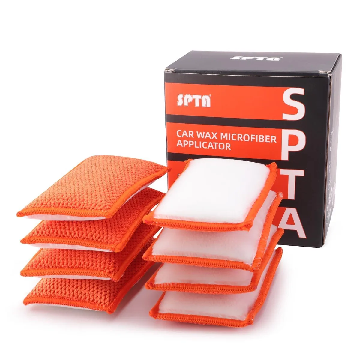 Eight rectangular microfiber and sponge pads, 6 by 3.3 by .8 inches