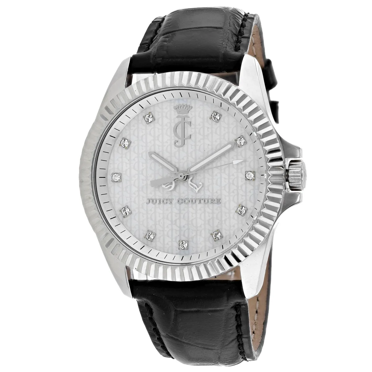 Juicy Couture Stella white dial watch with stainless steel case and leather strap
