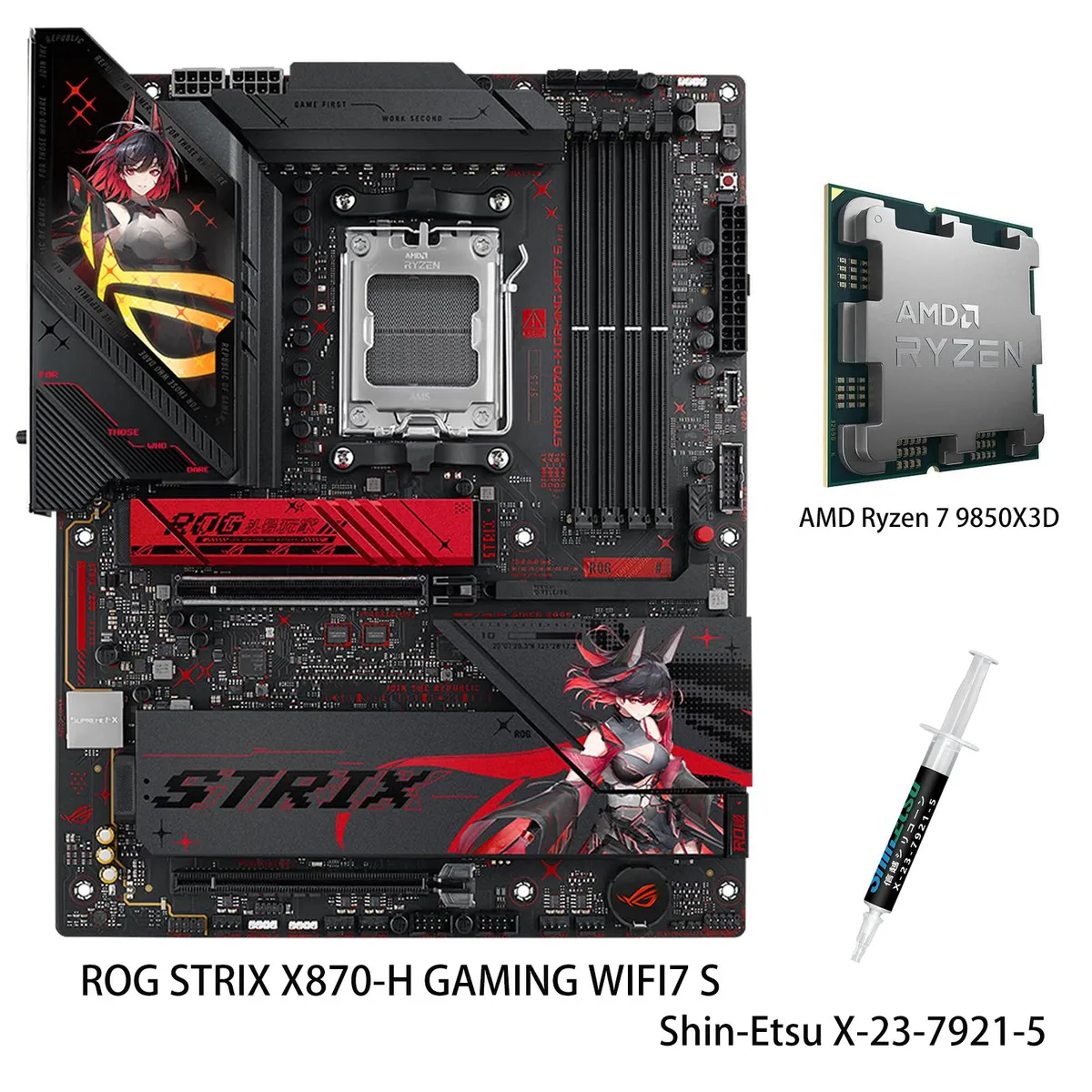 ASUS ASUS ROG STRIX X870-H GAMING WIFI7 S RO HIME EDITION AMD motherboard &amp; Ryzen 7 9850X3D CPU — product photo