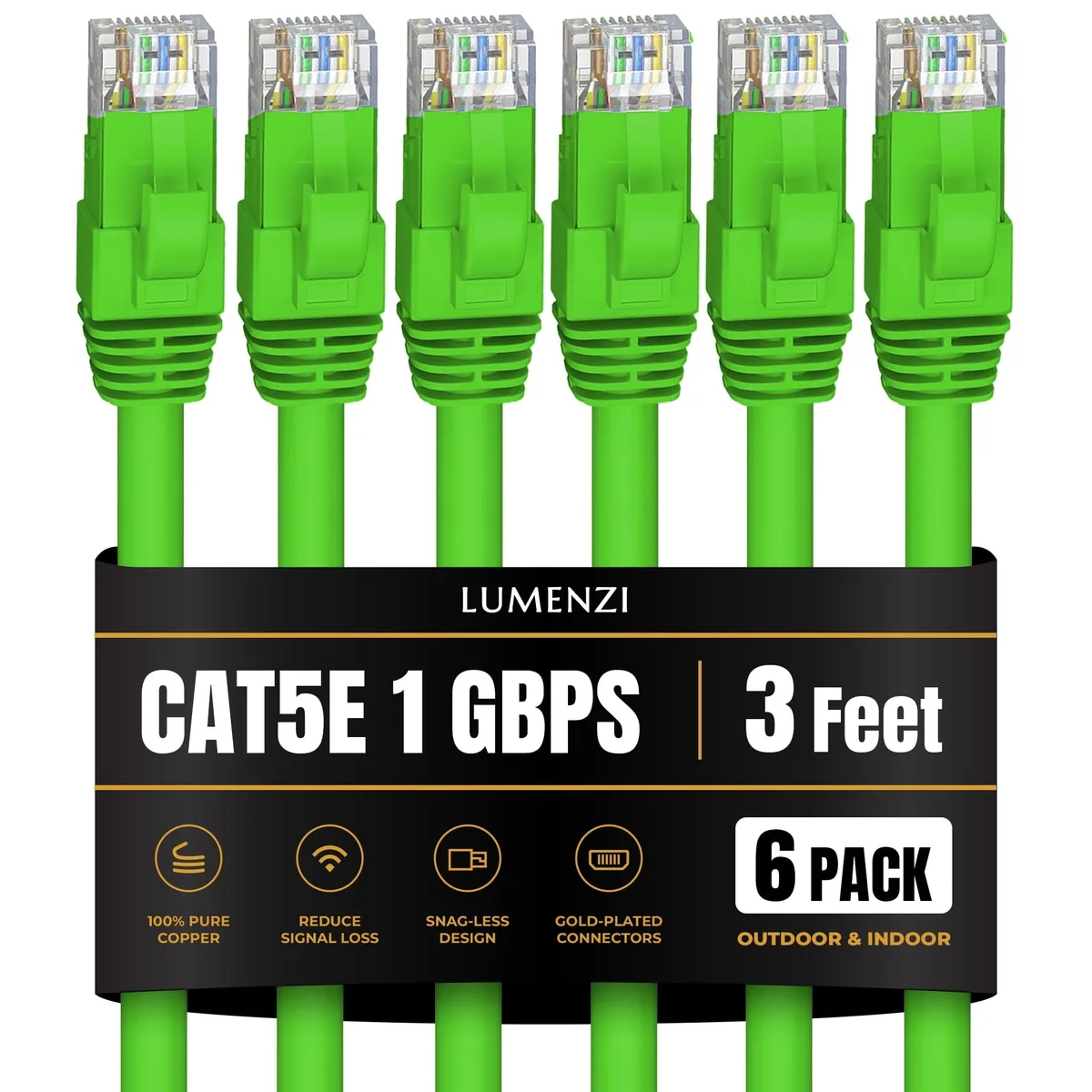 Lumenzi Lumenzi Cat 5e Ethernet Cable 3 FT Green 6 Pack — product photo