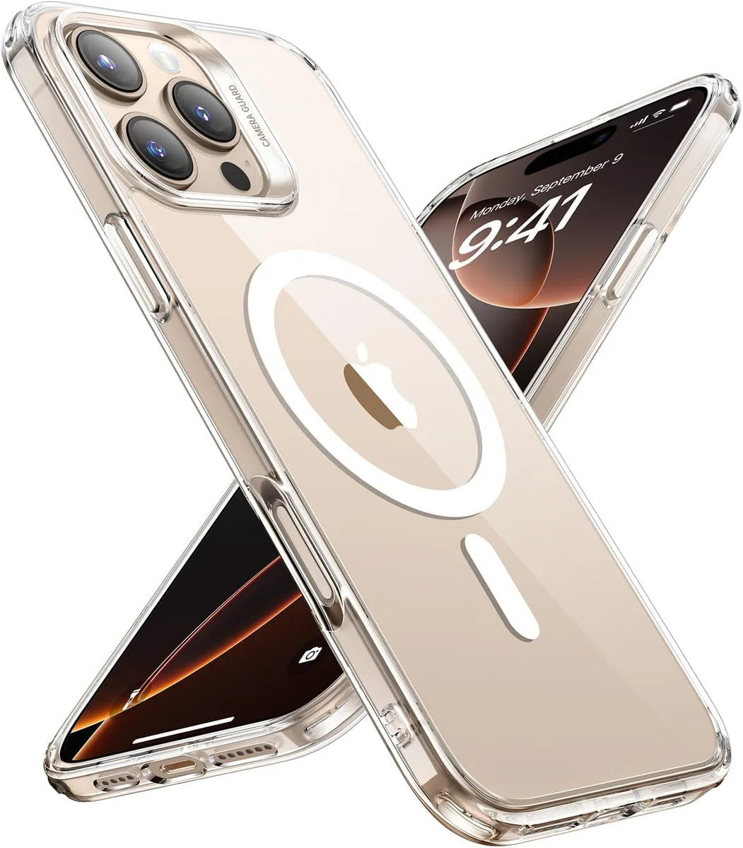 Clear hybrid case for iPhone 16 Pro Max with magnetic ring and Air Guard corners