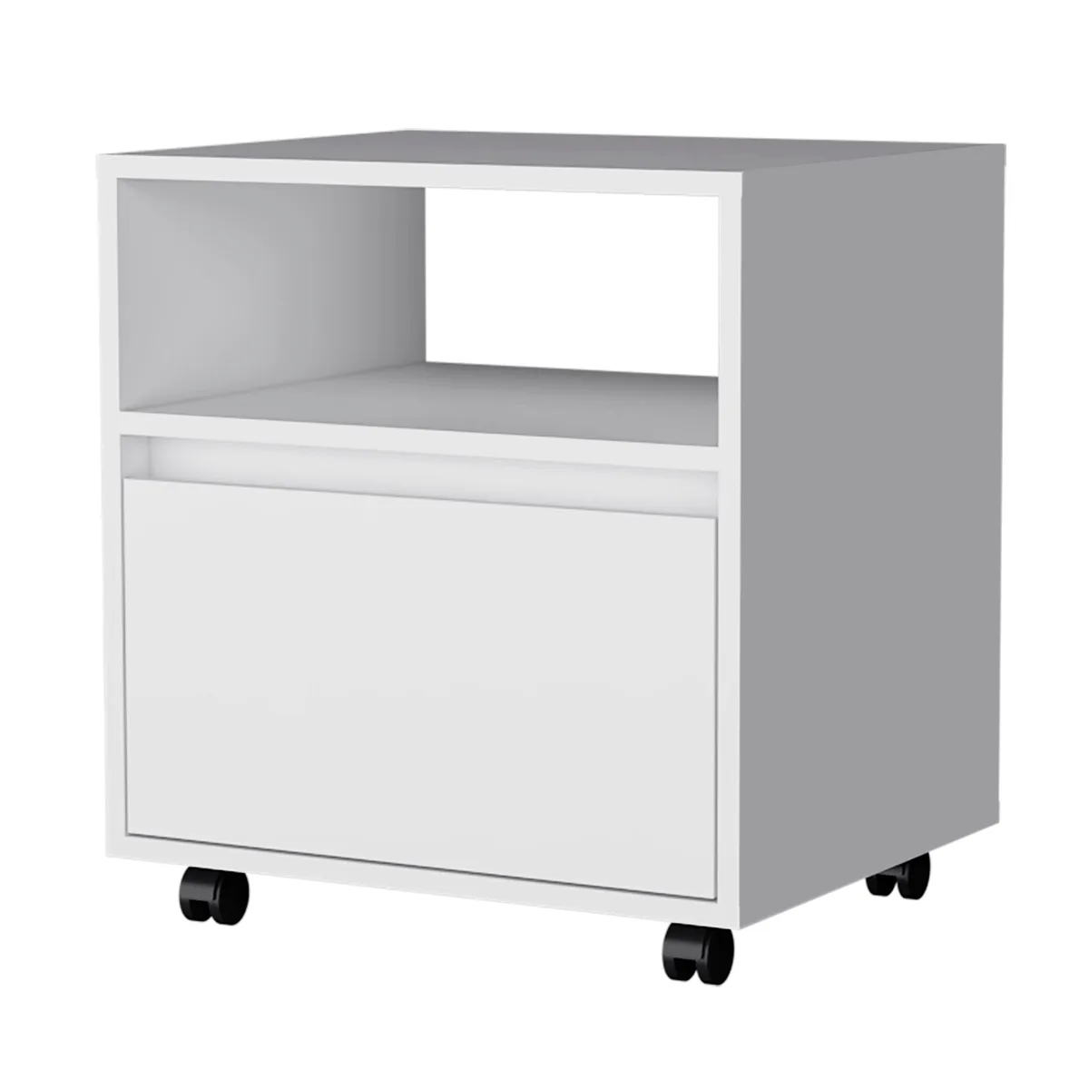 FM FURNITURE FM FURNITURE Duncan Nightstand White 1 Drawer Open Shelf Casters FM8956MLB — product photo