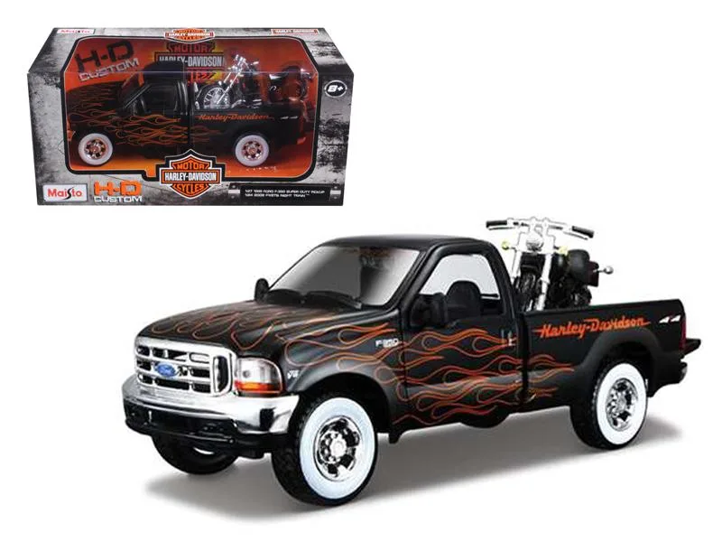 Maisto Maisto 1999 Ford F-350 1/27 &amp; 2002 Harley FLSTB 1/24 Diecast Set hobby collectible — product photo