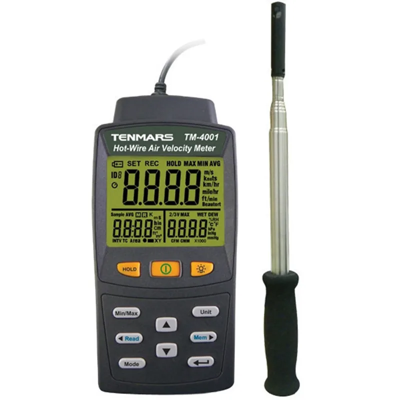 TENMARS ELECTRONICS TENMARS ELECTRONICS TM-4001 Hot Wire Anemometer 0.01–40 m/s 99 records electrician tool — product photo