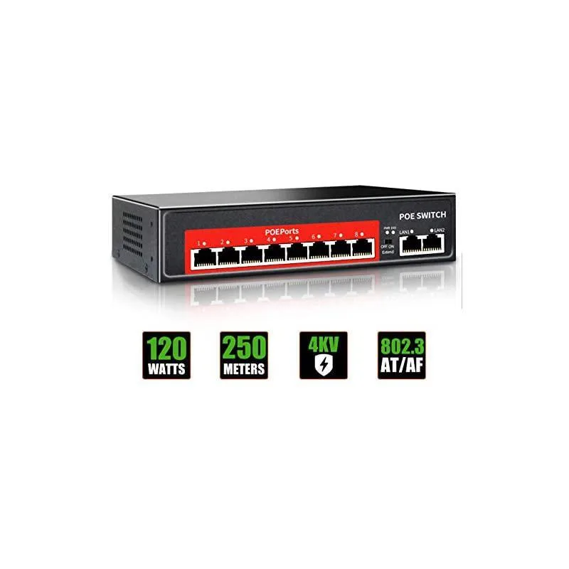 Universal Universal 10-Port Unmanaged PoE+ Switch 8×PoE 120W 2 Uplink 250m — product photo