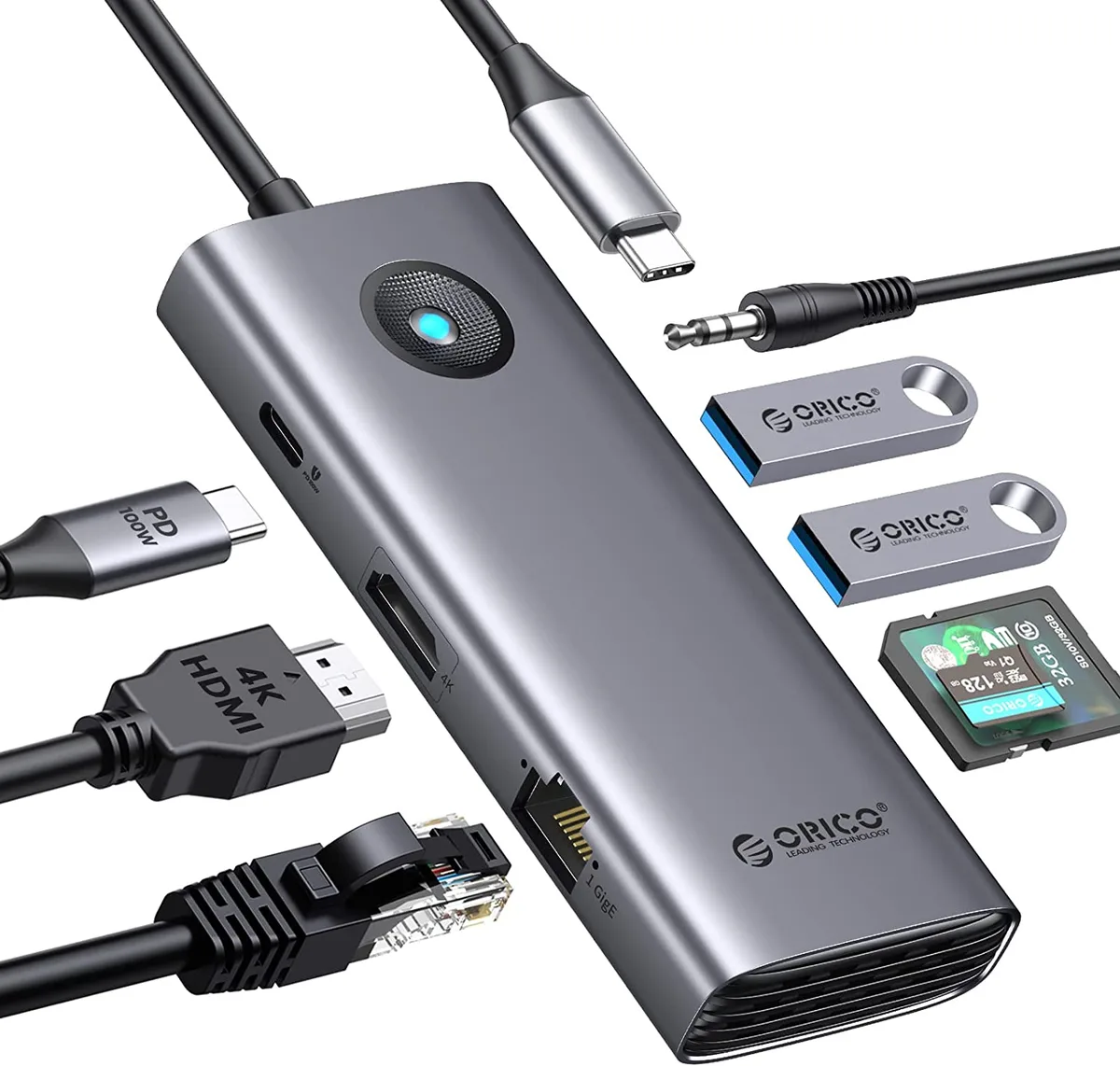 Orico Orico PW11-8PM 8-in-1 USB-C Docking Station Grey — product photo