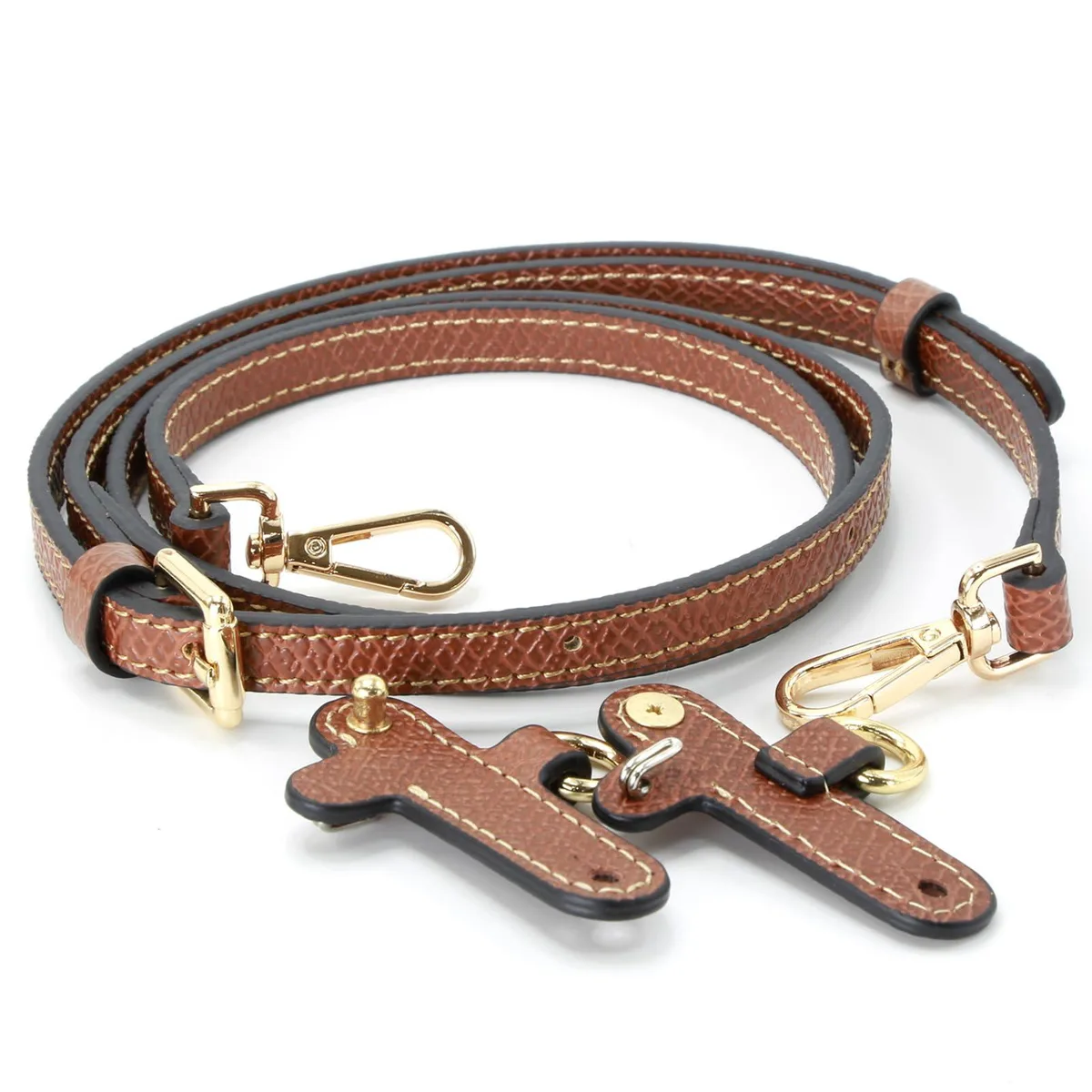 Brown leather shoulder strap kit with gold J hooks and hardware