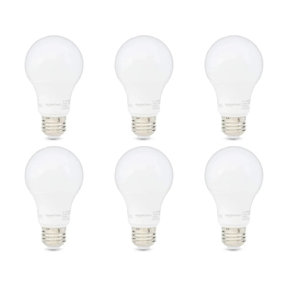  Amazon Basics A19 LED Light Bulb 60W Equivalent 9W E26 2700K Non-Dimmable 10000h 6-Pack — product photo