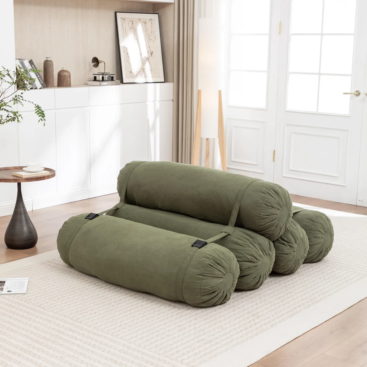tuphen tuphen Adjustable Floor Sofa Corduroy Green 5 Pillows — product photo
