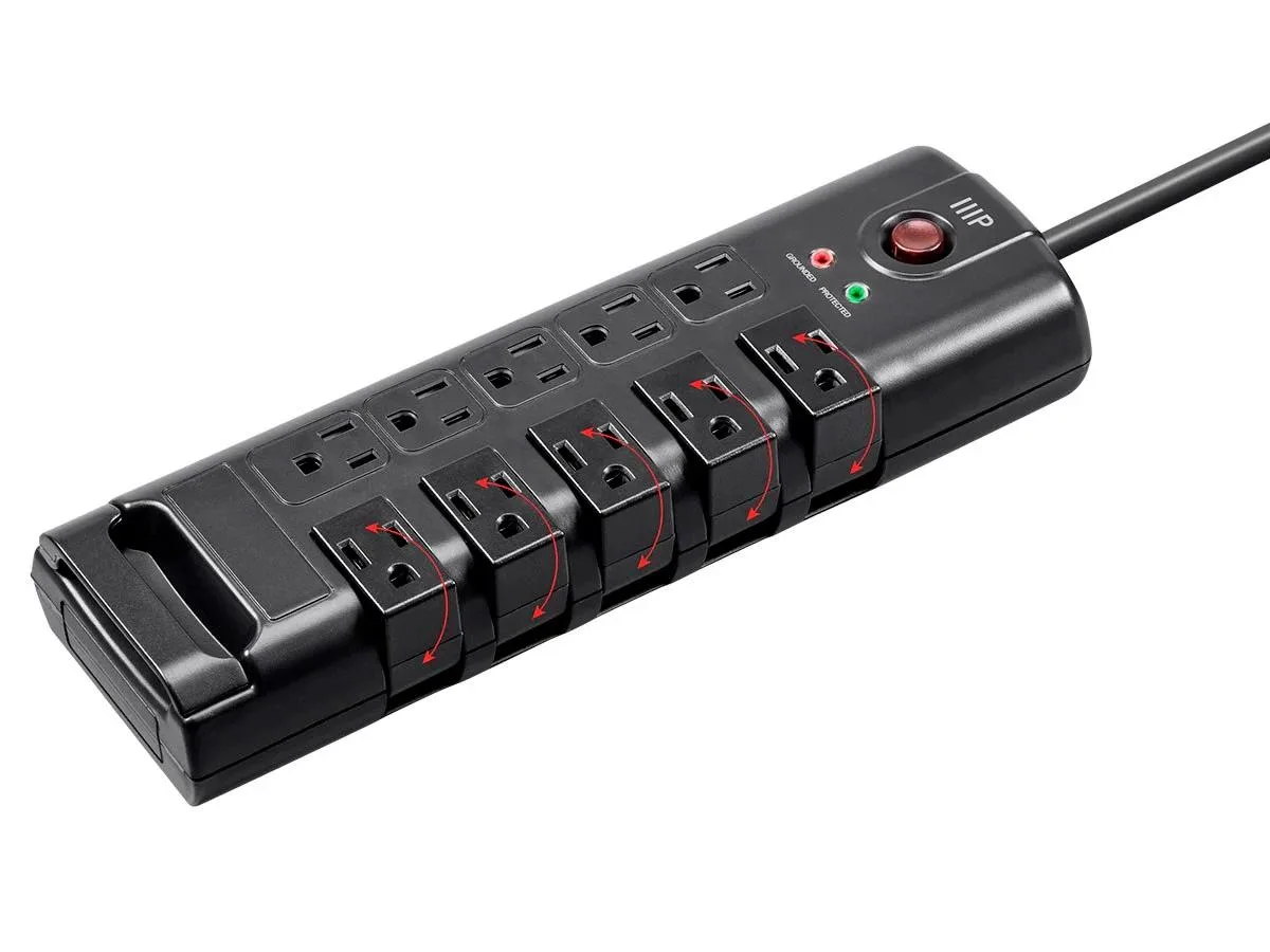 Monoprice Inc. Monoprice 115875 10-Outlet Rotating Surge Protector 8ft 2880J Black — product photo
