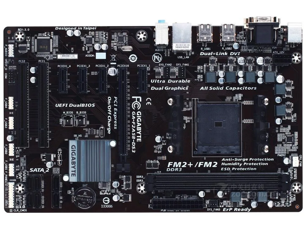 GIGABYTE GIGABYTE F2A58-DS3 AMD motherboard Socket FM2/FM2+ DDR3 64GB ATX — product photo