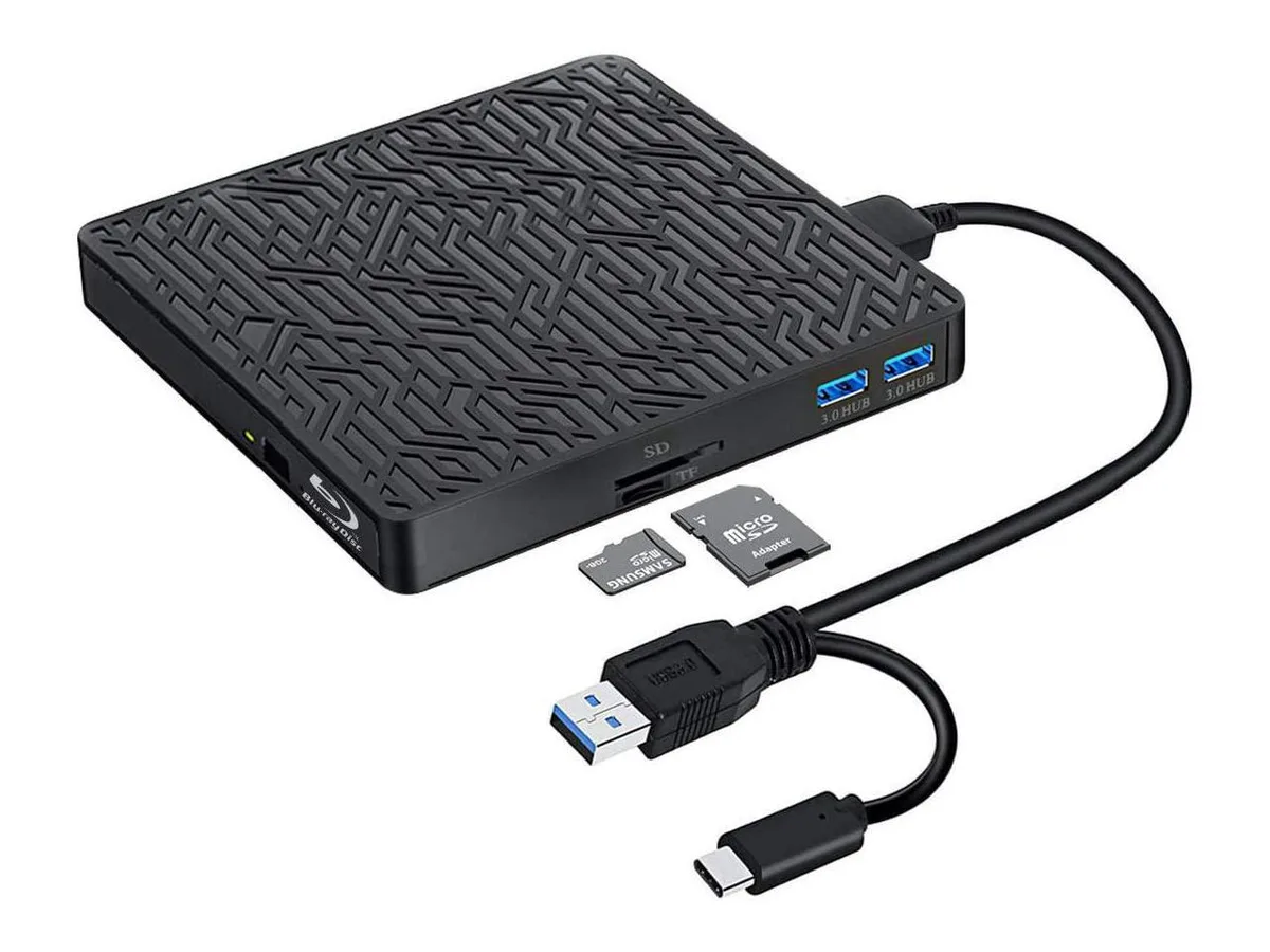 BONAEVER BONAEVER 5 in 1 External Blu-ray Drive USB 3.0 Type-C SD TF Card Reader 2 USB 3.0 Hubs — product photo
