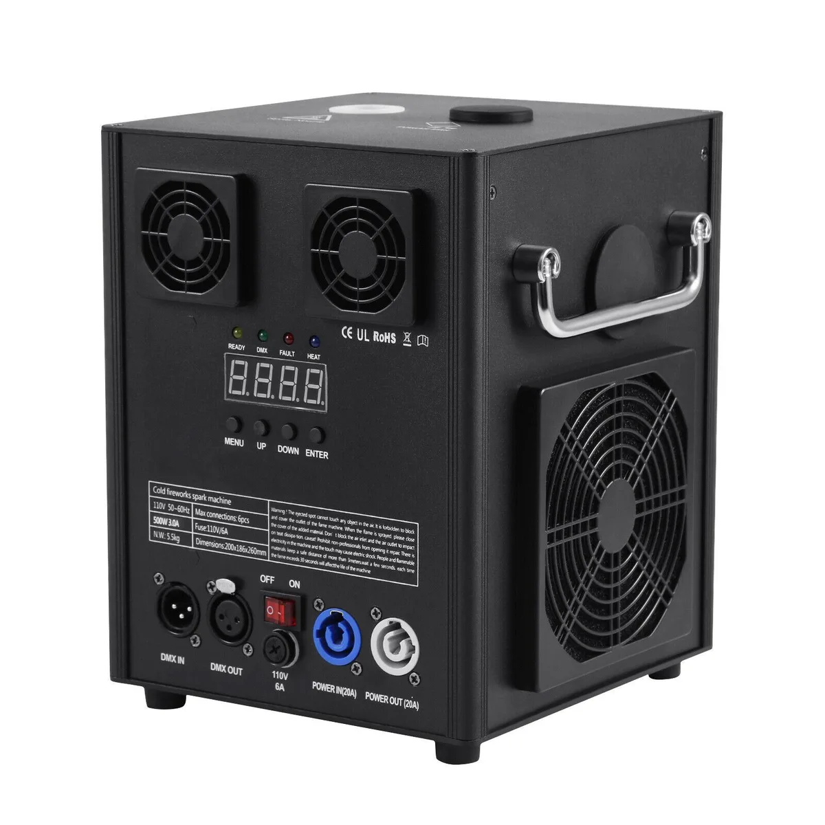Rectangular silver aluminum box with LED display and US plug, 8 by 7.4 by 9.7 inches
