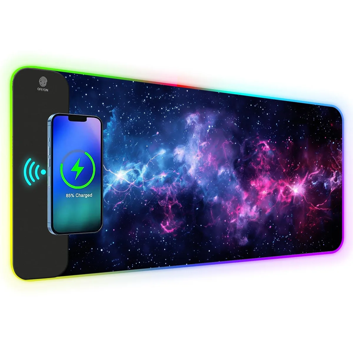 KEHIPI KEHIPI RGB Wireless Charging Mouse Pad 11.81 x 31.5 in Blue Purple Cosmic Nebula — product photo