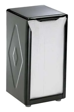 Black stainless steel tabletop napkin dispenser, tall fold, 150 capacity, 22 gauge